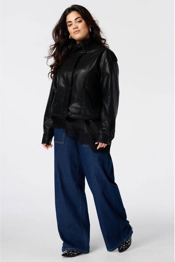 MS Mode Plus Size imitatieleren jas zwart