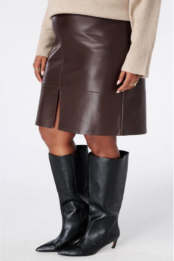 MS Mode Plus Size imitatieleren rok bruin