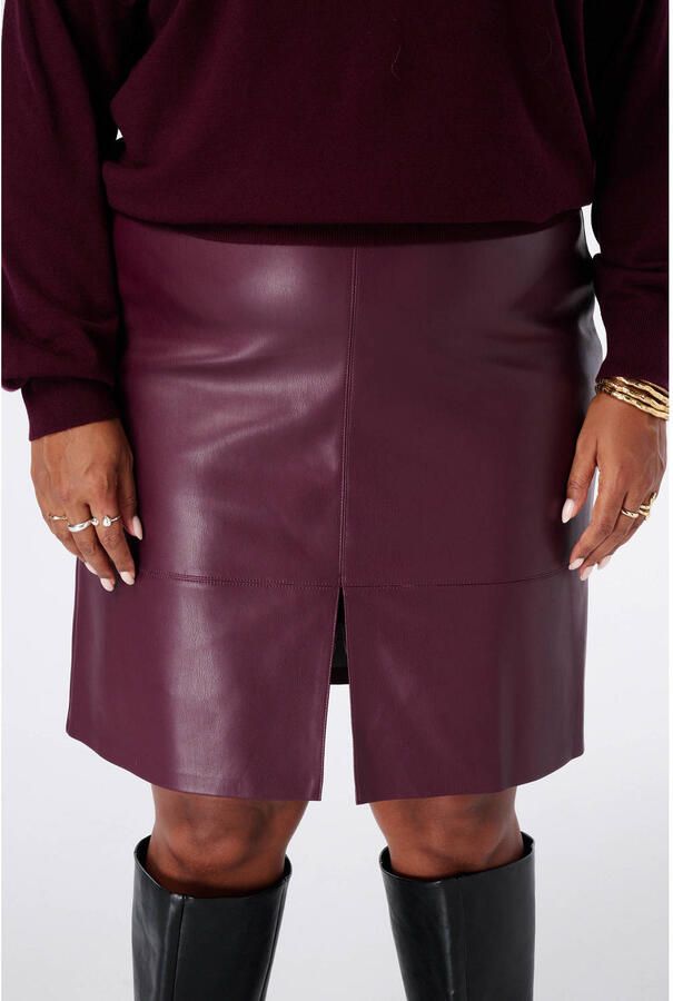 MS Mode Plus Size imitatieleren rok donkerrood