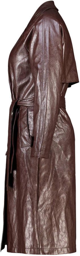 MS Mode Plus Size imitatieleren trenchcoat met ceintuur donkerbruin - Foto 3