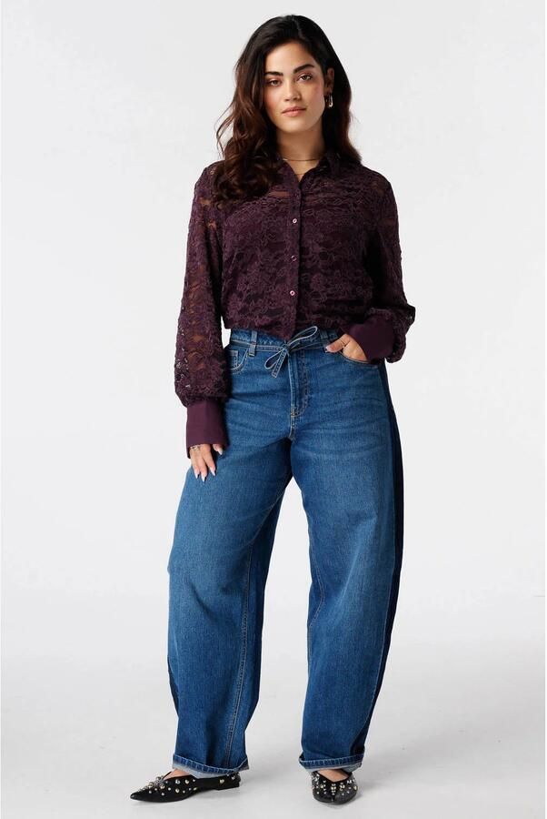 MS Mode Plus Size kanten blouse aubergine