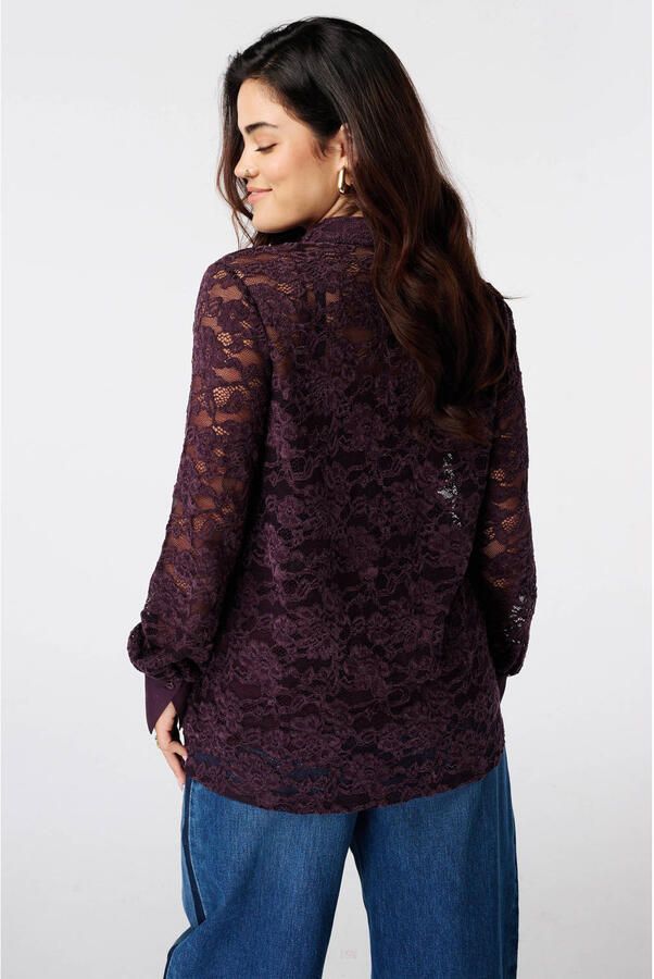 MS Mode Plus Size kanten blouse aubergine - Foto 2