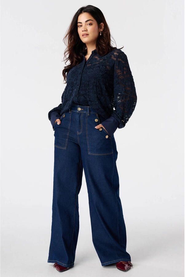 MS Mode Plus Size kanten blouse donkerblauw