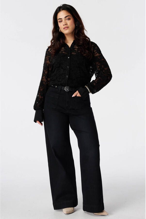 MS Mode Plus Size kanten blouse zwart