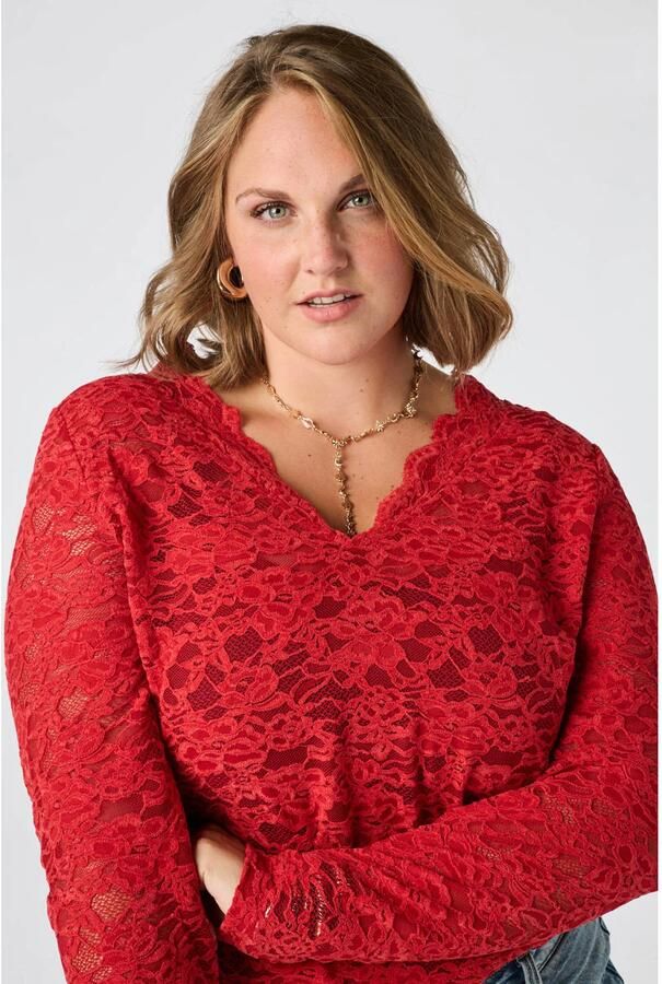 MS Mode Plus Size kanten top rood
