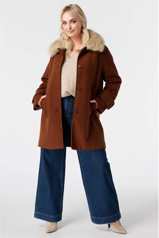 MS Mode Plus Size mantel met imitatiebontkraag camel - Foto 2