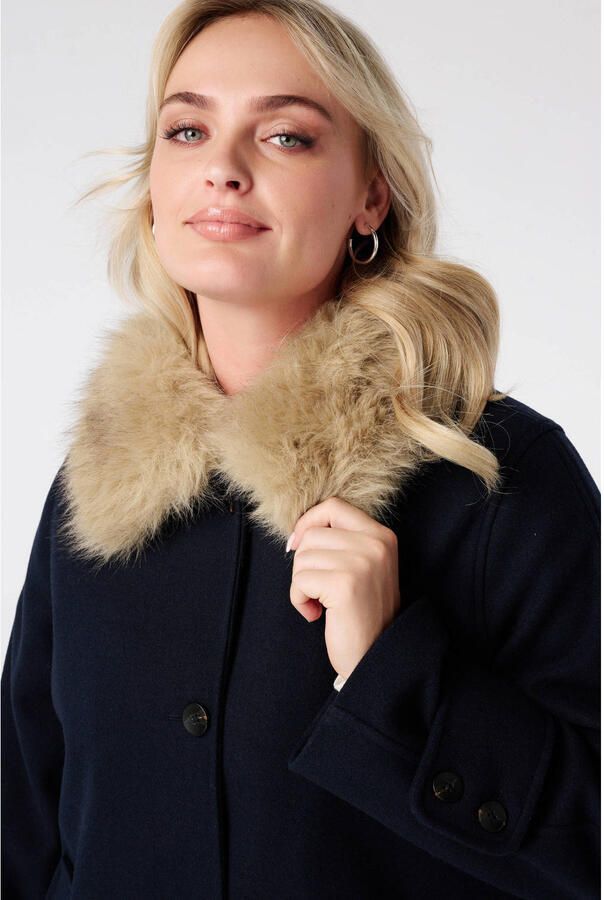 MS Mode Plus Size mantel met imitatiebontkraag donkerblauw - Foto 2