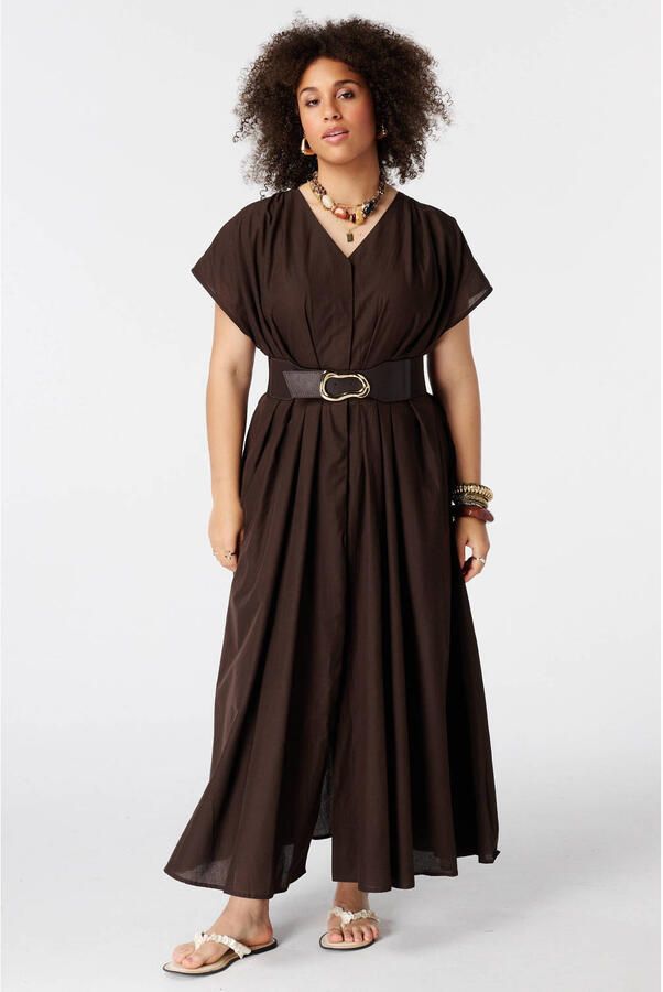 MS Mode Plus Size midi jurk met ceintuur bruin - Foto 2