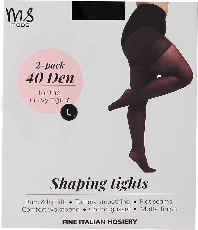 MS Mode Plus Size super stretch panty 40 denier zwart (set van 2)