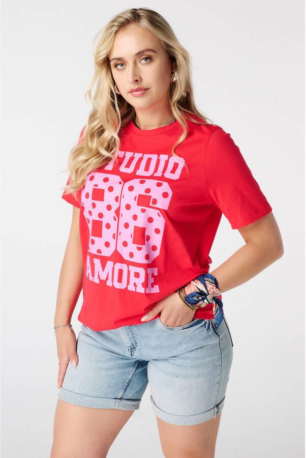 MS Mode Plus Size T-shirt met print rood