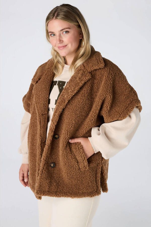 MS Mode Plus Size teddy jas camel