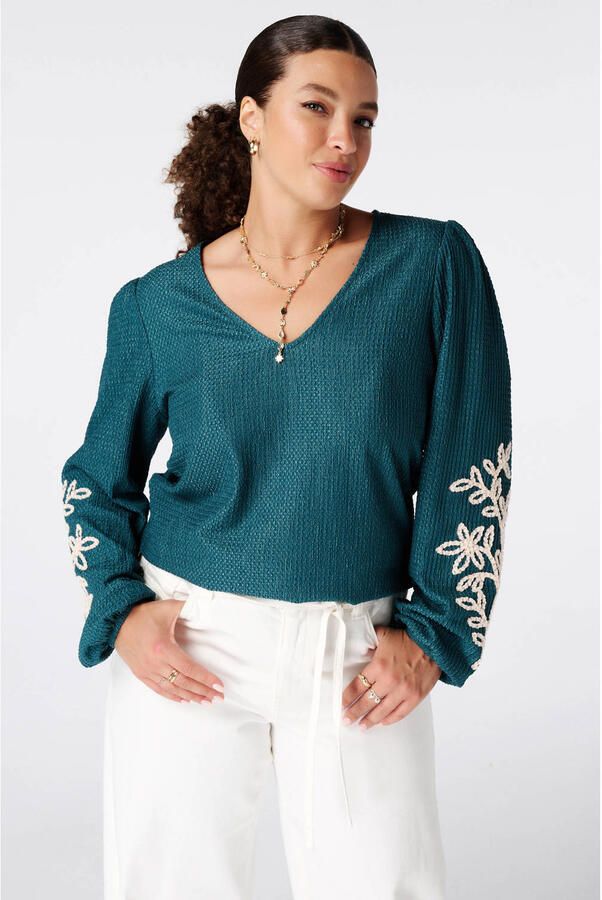 MS Mode Plus Size top met borduursels blauw