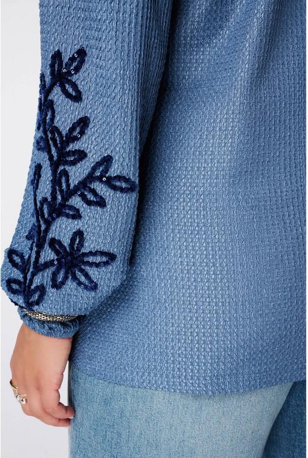 MS Mode Plus Size top met borduursels lichtblauw - Foto 2