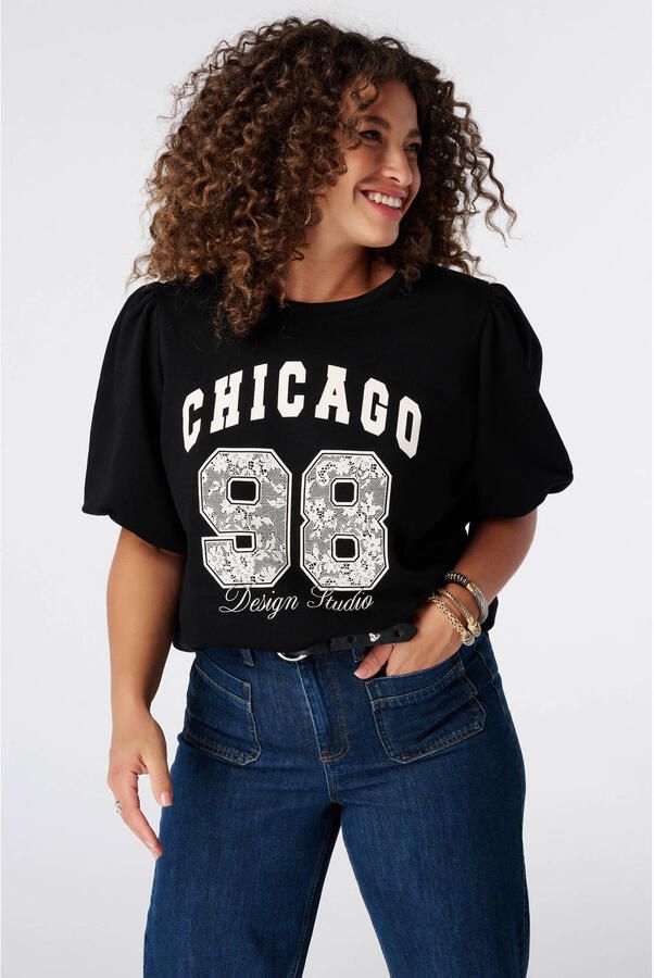 MS Mode Plus Size top met tekst zwart ecru
