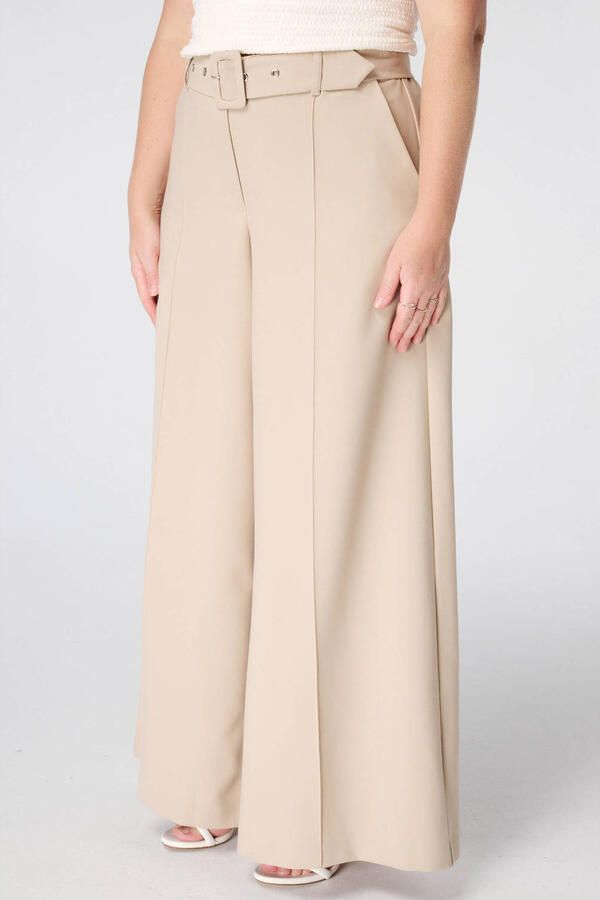 MS Mode Plus Size wide leg broek met ceintuur zand