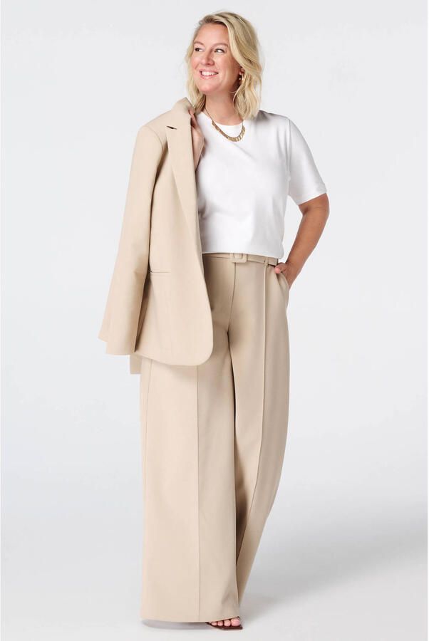 MS Mode Plus Size wide leg broek met ceintuur zand - Foto 3