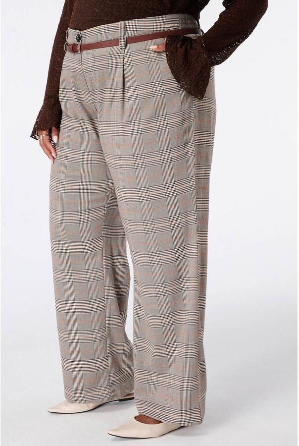 MS Mode Plus Size wide leg geruite broek met ceintuur meerkleurig