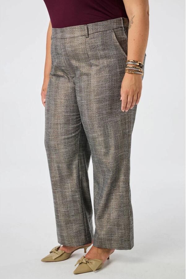 MS Mode Plus Size wide leg geruite broek met glitters grijs zwart