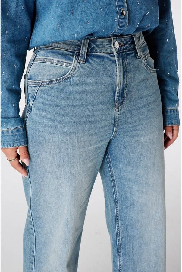 MS Mode Plus Size wide leg jeans met studs mediumblauw