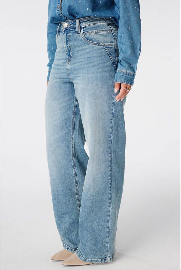 MS Mode Plus Size wide leg jeans met studs mediumblauw - Foto 2