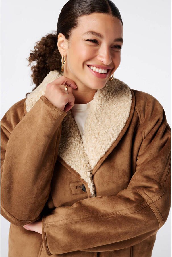 MS Mode Plus Size winter lammy coat cognac