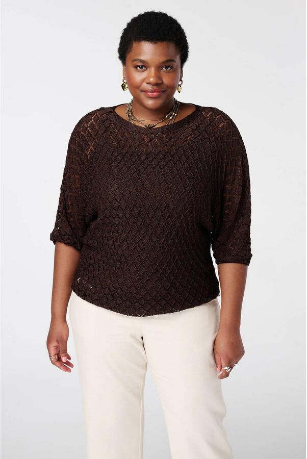 MS Mode pullover donkerbruin met lurex