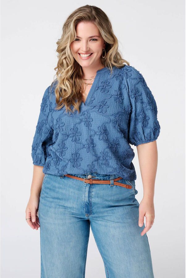 MS Mode rechtvallend blousetop Plus Size blauw