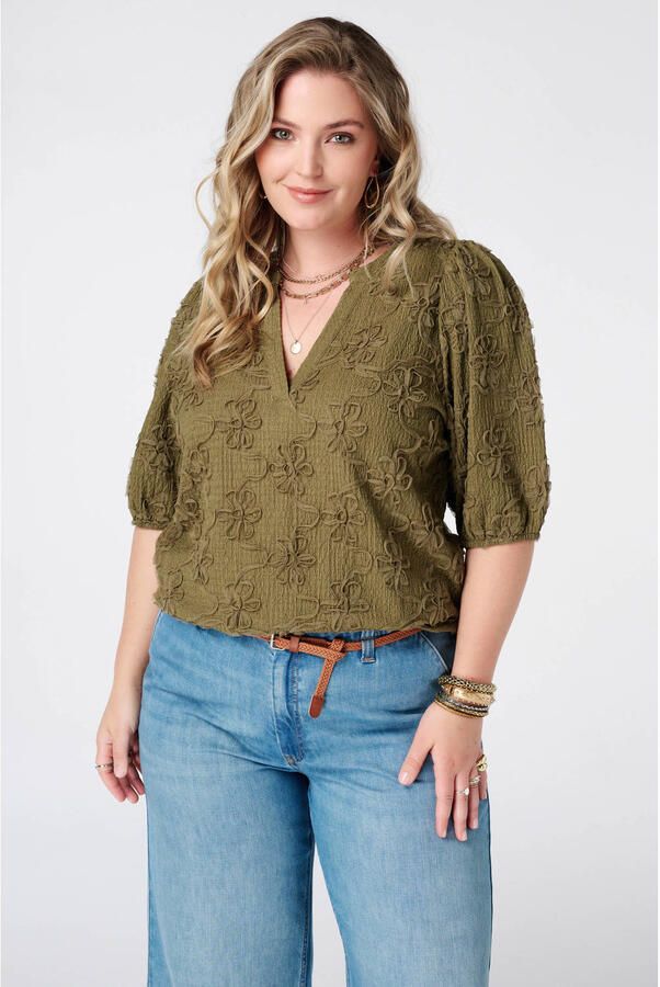 MS Mode rechtvallend blousetop Plus Size olijfgroen