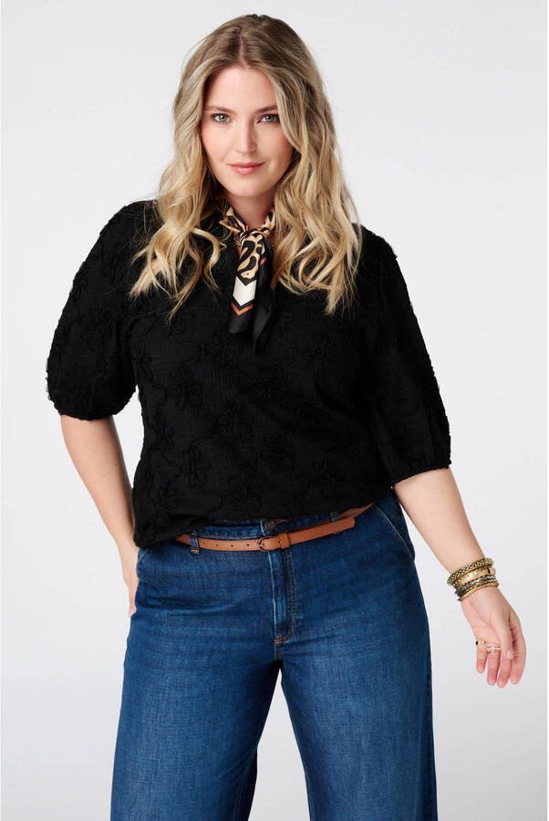 MS Mode rechtvallend blousetop Plus Size zwart