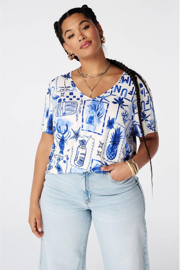 MS Mode rechtvallend T-shirt met print Plus Size blauw - Foto 2