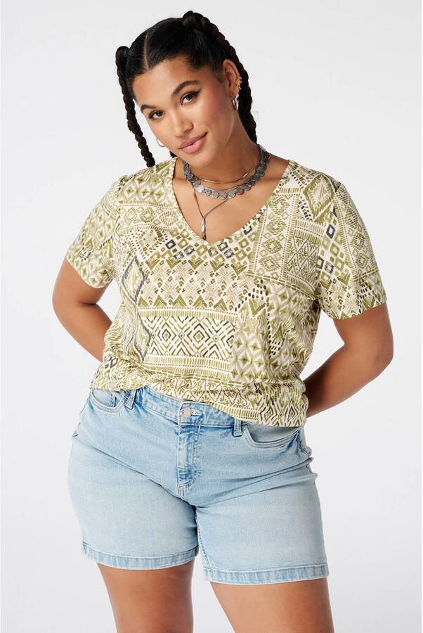 MS Mode rechtvallend T-shirt met print Plus Size groen