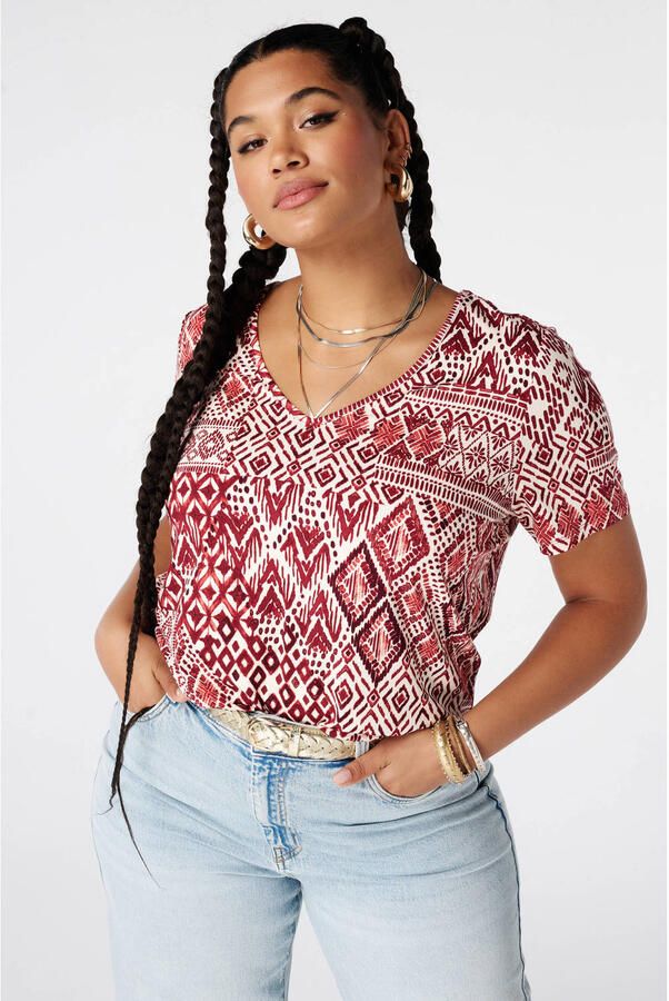 MS Mode rechtvallend T-shirt met print Plus Size rood