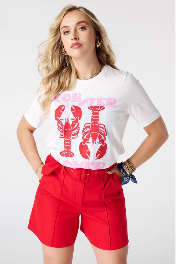 MS Mode rechtvallend T-shirt Plus Size met print wit