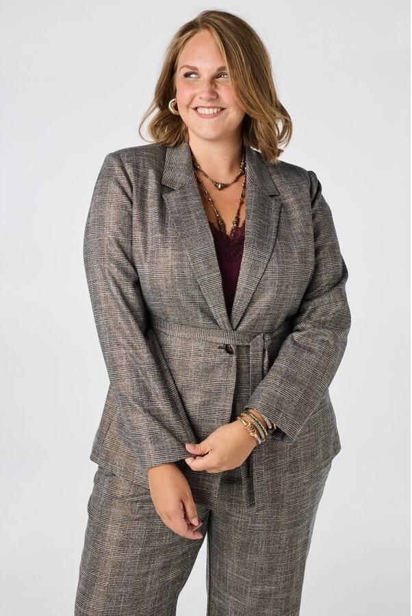 MS Mode regular fit geruite blazer Plus Size grijsbruin