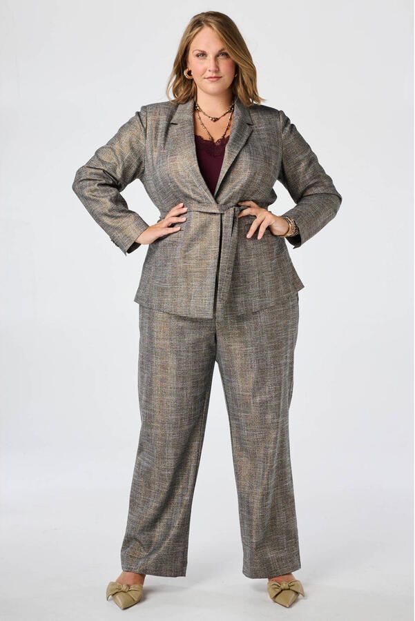 MS Mode regular fit geruite blazer Plus Size grijsbruin - Foto 3
