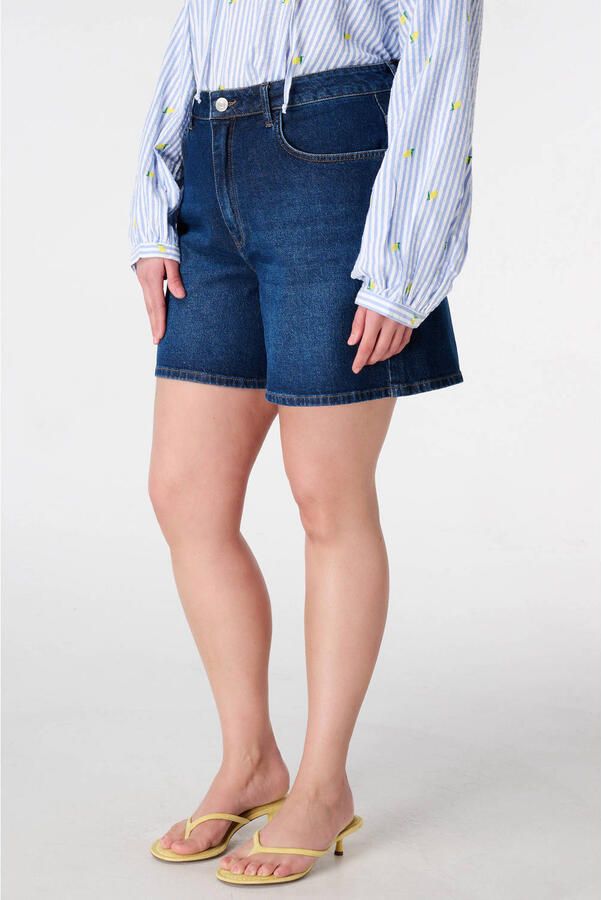 MS Mode regular high waist casual short dark blue denim