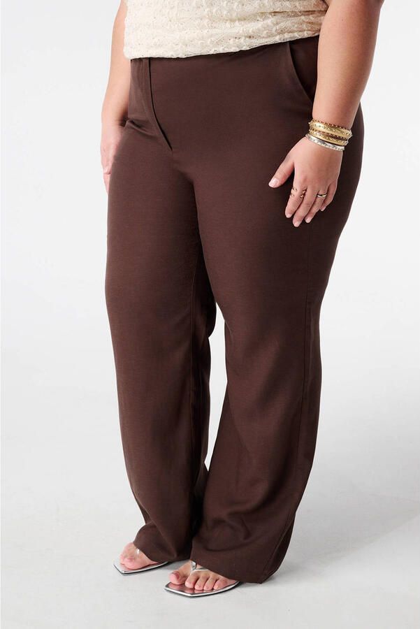 MS Mode regular high waist pantalon donkerbruin
