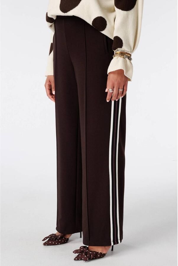 MS Mode regular waist wide leg casual broek donkerbruin - Foto 2