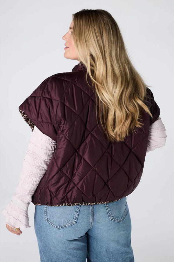 MS Mode reversible bodywarmer Plus Size met panterprint donkerrood - Foto 3