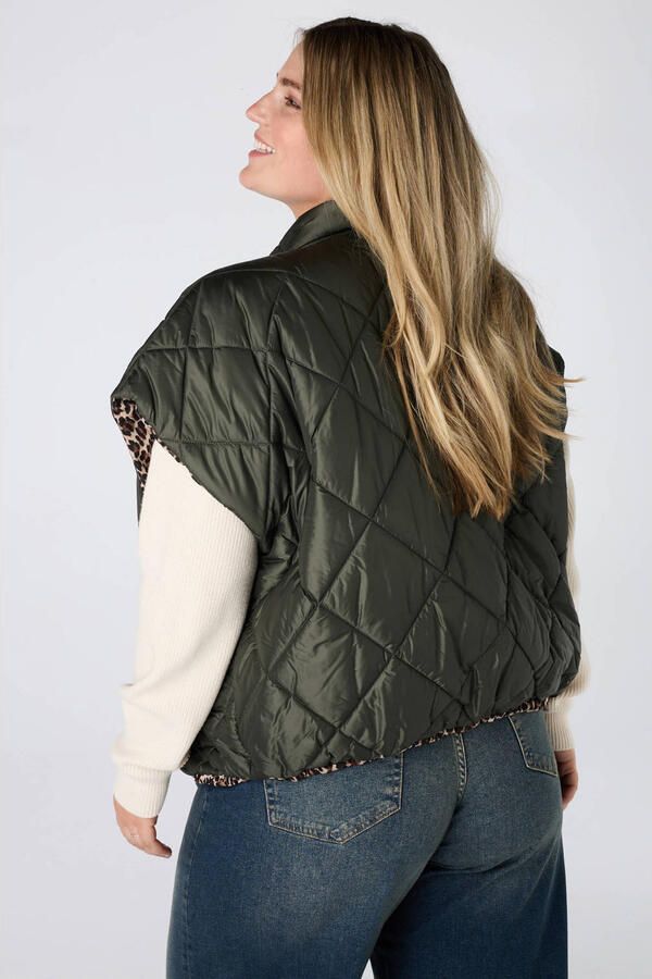 MS Mode reversible bodywarmer Plus Size met panterprint kaki - Foto 2