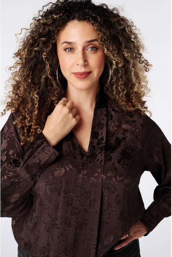 MS Mode satijnen gebloemde blouse donkerbruin