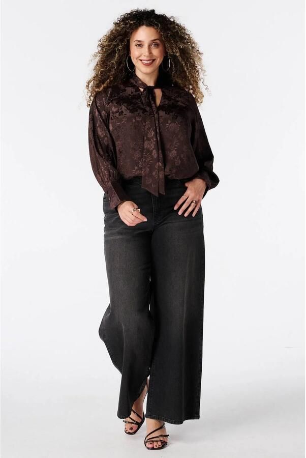 MS Mode satijnen gebloemde blouse donkerbruin - Foto 3