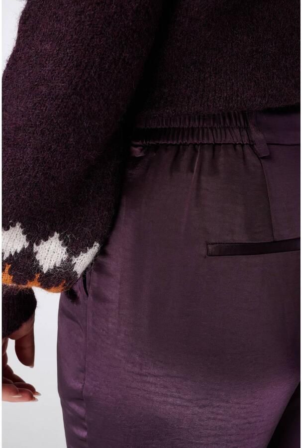 MS Mode satijnen high waist straight leg pantalon aubergine - Foto 2
