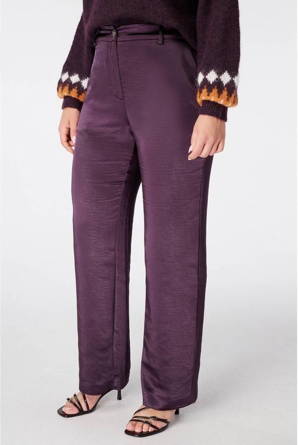MS Mode satijnen high waist straight leg pantalon aubergine