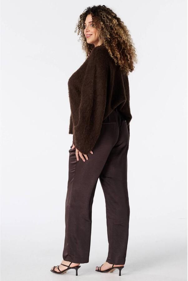 MS Mode satijnen straight leg pantalon donkerbruin - Foto 2