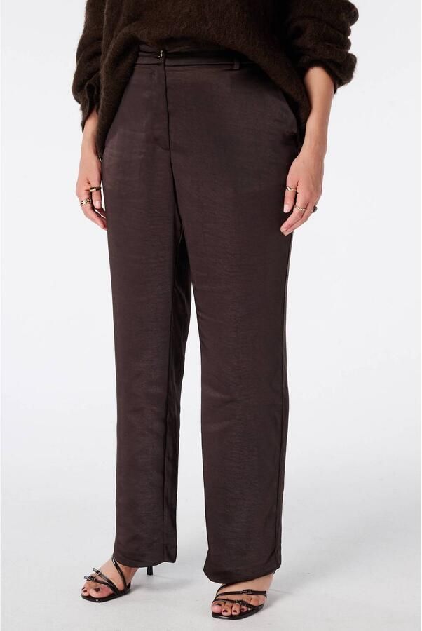 MS Mode satijnen straight leg pantalon donkerbruin
