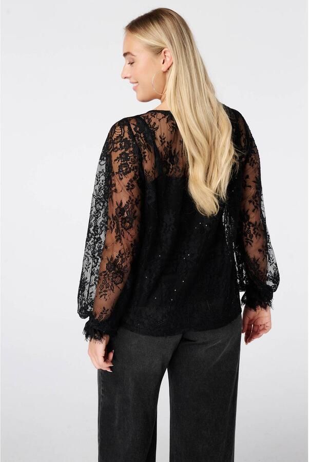 MS Mode semi-transparante blousetop met pailletten zwart - Foto 3
