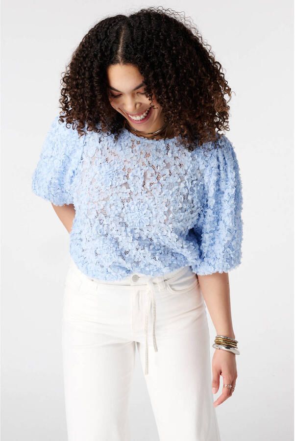 MS Mode semi-transparante blousetop Plus Size lichtblauw