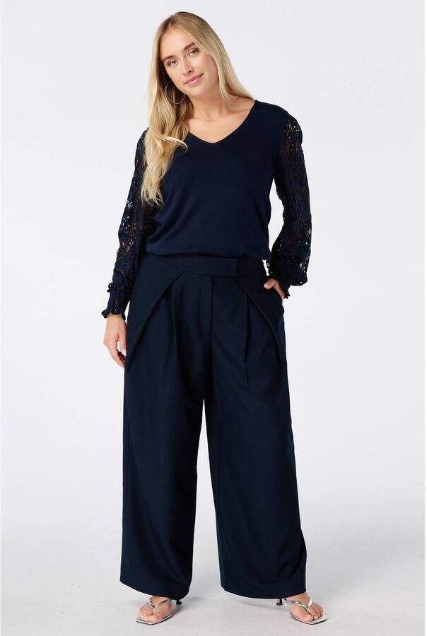 MS Mode semi-transparante gebreide top donkerblauw