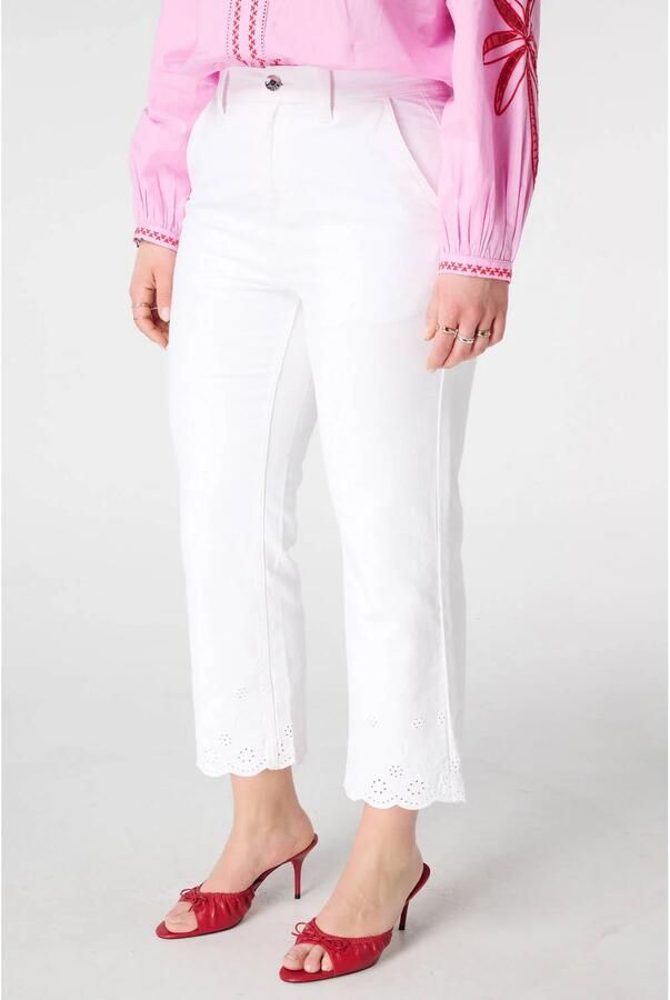 MS Mode slim fit jeans broderie wit